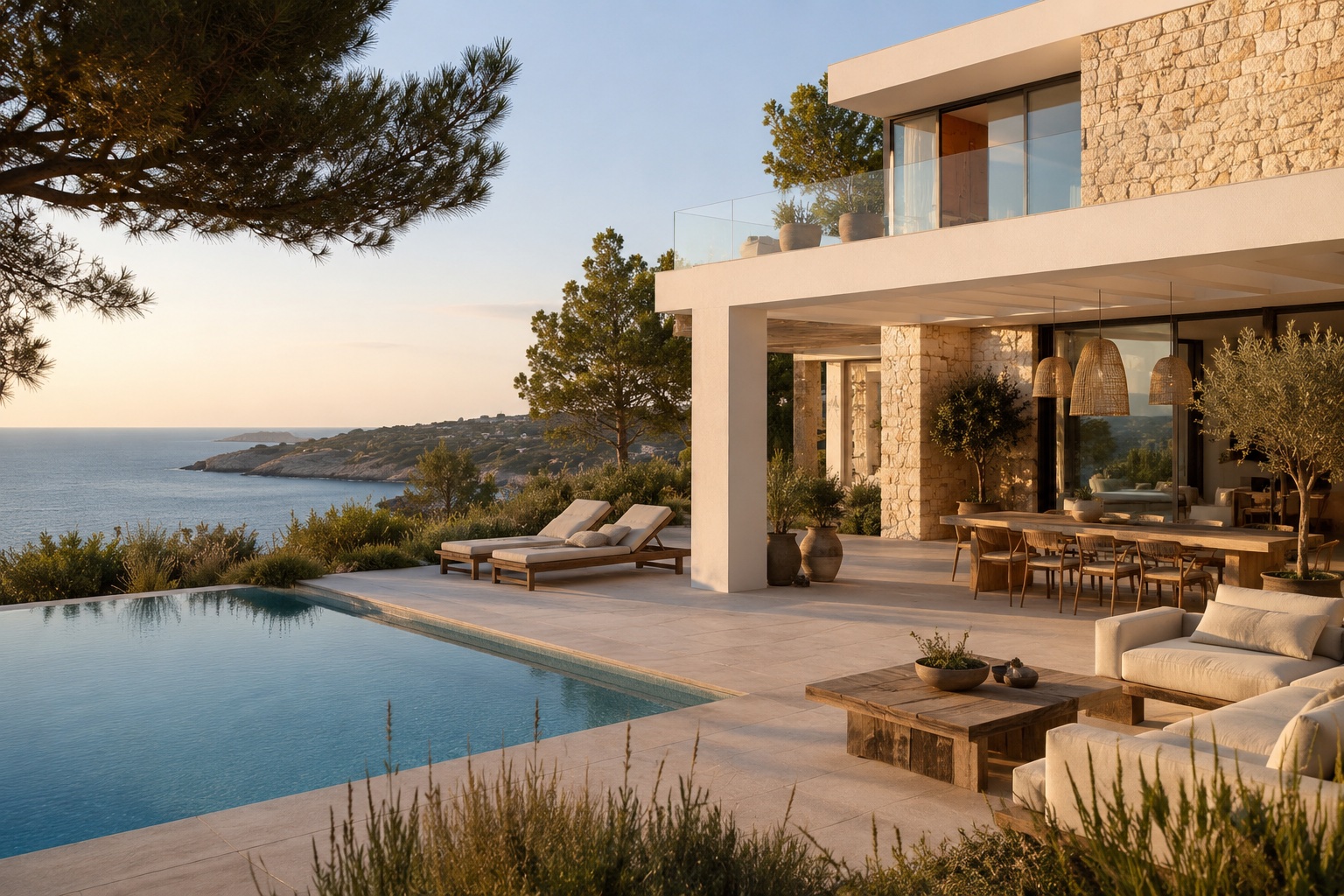 Villa contemporanea con piscina e panorama sull'oceano