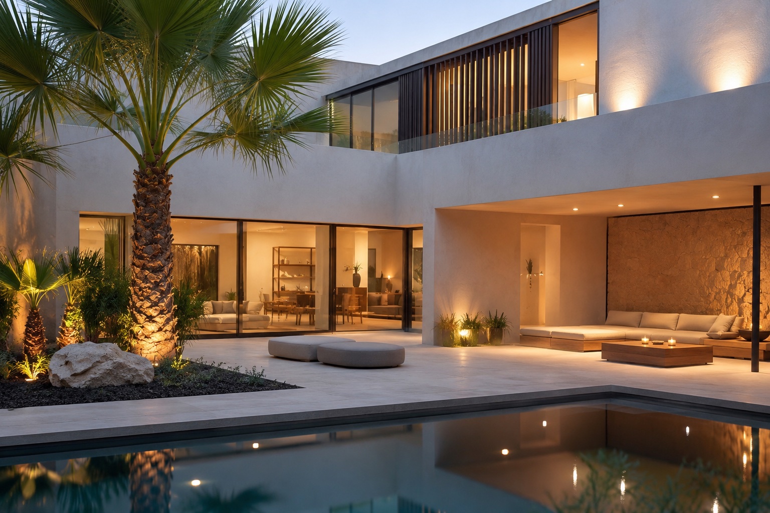 Residenza mediterranea con cortile e palme